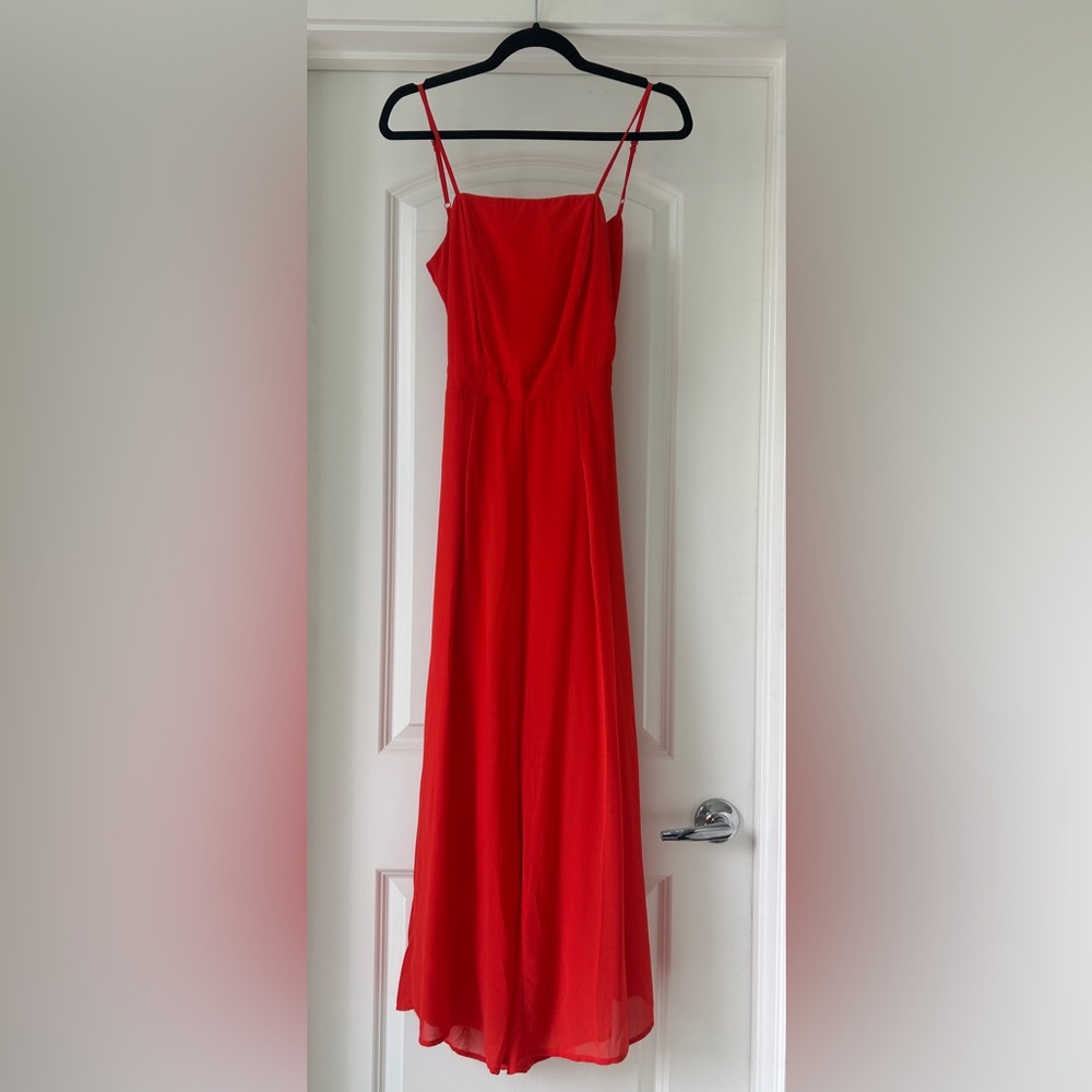 NWT Forever 21 red square neck back tie cutout jumpsuit with adjustable straps